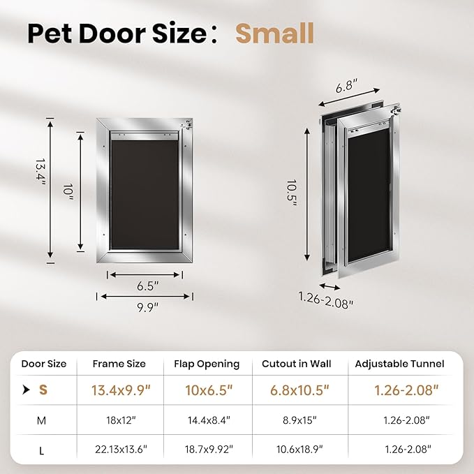 All Aluminum Cat Door, Heavy Duty Doggy Door for Interior and Exterior Doors, Small Dog Door with 2 Magnetic Flaps & 1 Replacement Flap, 2 Closing Panels, Durable Pet Door for Pets Up to 22Lb