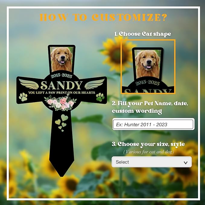 Pet Grave Marker Dog | Custom Dog Tombstones for Graves Outdoor with Name and Date | Pet Memorial Cross for Graveyard or Garden | Weatherproof Pet Tombstone for Dogs