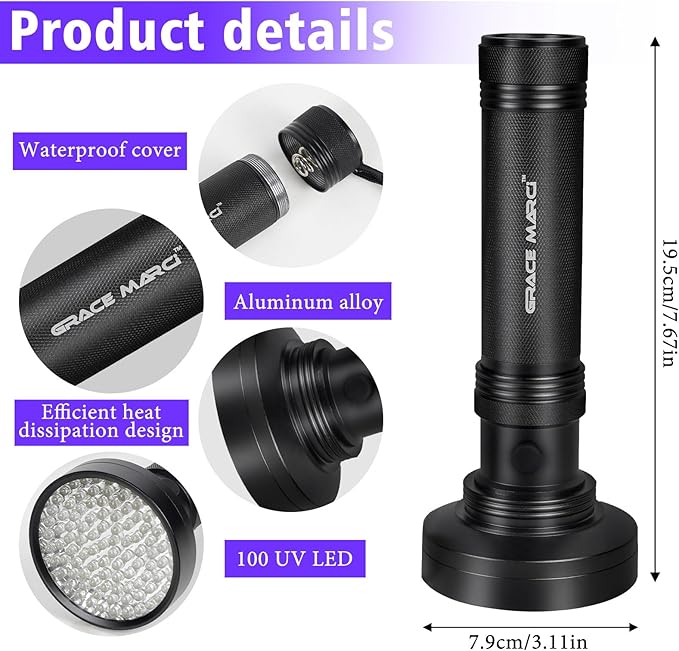 UV Flashlight Black Light, 100 LED Blacklight Flashlight for Dog/Cat Pet Urine Detector, Bed Bug, Scorpion, Show Drying Urine Stains on Toilets