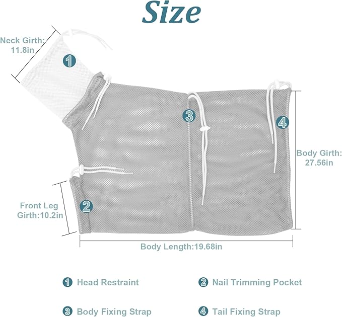 Cat Bathing Bag, Breathable Mesh Cat Shower Bag Anti Scratch Adjustable Grooming Bag for Nail Trimming Polyester Soft Washing Bag