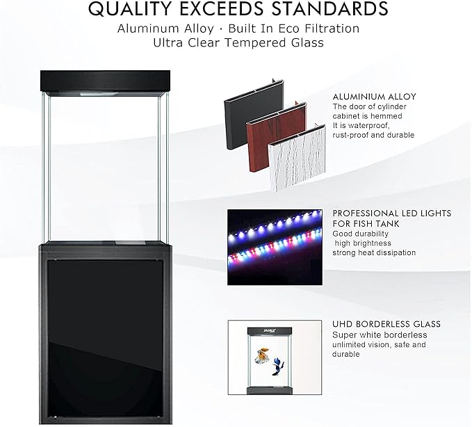 40 Gallon Glass Aquarium with Aluminum Cabinet - Including Sump for Filtration and Circulation, Plumbing, LED, Black
