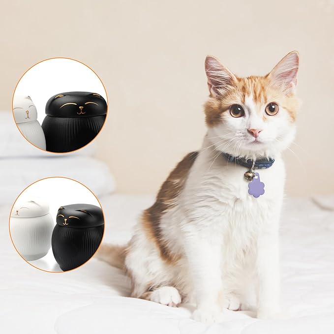 Ceramic Cat Urn for Ashes - Pet Memorial Box with Secure Lid, Funerary Urns Cremation Keepsake for Cats (15 lbs)（Black）