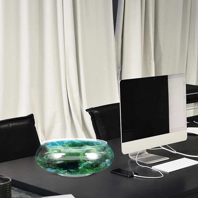 Kisangel Transparent Landscape Fish Tank 9.53 Inch Shallow Aquarium Clear Plastic Desktop Fish Bowl for Goldfish Turtles Home Office Decor