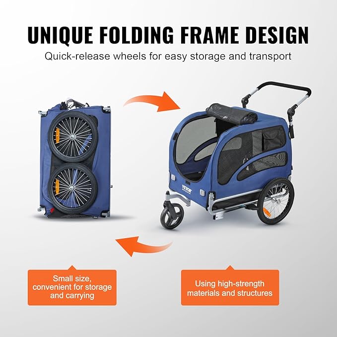 Large Dog Trailer for Bike, Folding Bike Trailer for Dogs with 18.9" Wheels, 120LB Capacity All-Terrain Pet Carrier, Universal Bicycle Coupler