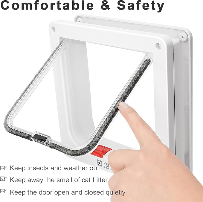 Cat Door, Safety Pet Door with 4 Way Lock, Weatherproof & Easy Installation Cat Flap Door for Interior Exterior Door, Window, Wall(X-Large, 8.66in x 7.67in Flap)