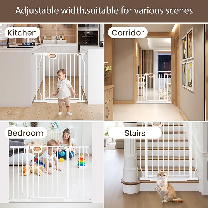 Extra Wide Baby Gate with Door Pressure Mounted 57.5-62.2 Inch,Child Dog Baby Safety Gates for Doorways,Walk Through Dog Gate Indoor for The House Kitchen Stairs No Drilling,White