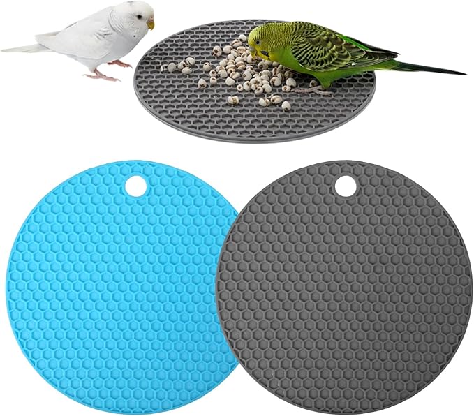 2 Pcs Bird Slow Feeder Mats, Interactive Foraging Mat, Extend Eating Time, Birds Toy for Parakeet, Cockatiel, African Grey, Conure (Blue & Grey)