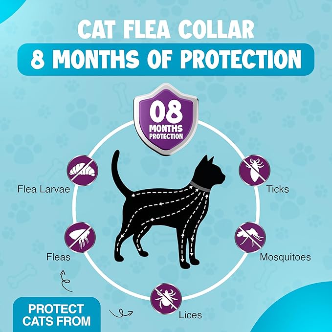 Cat Flea and Tick Collar 8-Month Protection Natural Flea Collar for Cats & Kittens with Flea Comb, Shell Comb, Tick Tweezers & Tick Removal Tool | 5-in-1 Cat Flea Collar & Protection Kit Set