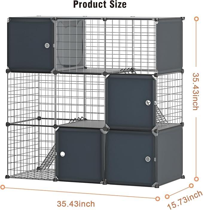 Cat Enclosure Cat Cage Indoor with Litter Box,3-Tier Large Playpen Catio Cat Cage Outdoor Cat Crate Detachable Metal Wire Kennel Medium Kitten Cage