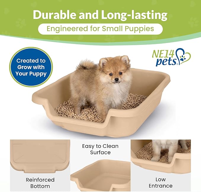Dog Litter Box, Beach Sand Color, Small Size, Durable & Pet Safe Puppy Litter Box, Indoor Open Top Entry Dog Litter Pan, Comfortable for Dogs, Great for Small Dogs up to 6 lbs (2 Pack)