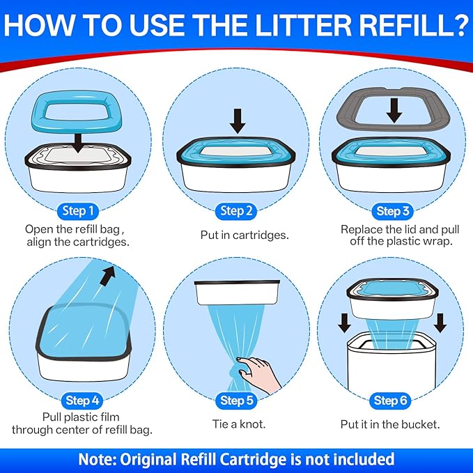Cat Litter Refill Bags Compatible with Litter Genie XL+/Plus/Standard/Style/Desgin Pail, 10 Pack Extra 45% Length, 30 Months Use Time,Super Odor Control (Cartridge NOT Included)