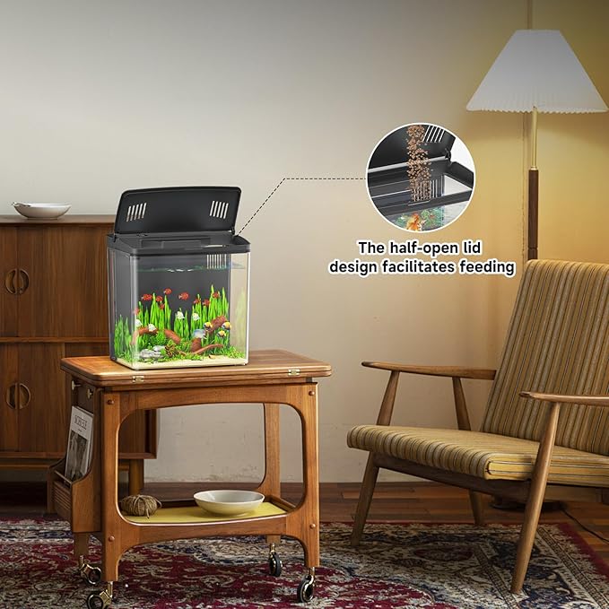 Desktop Fish Tank, 1.2 Gallon Self-Cleaning Smart Aquarium with Filter & 5-Color LED Light, Auto-Cycling Quiet Pump for Betta, Shrimp, Guppy, Goldfish