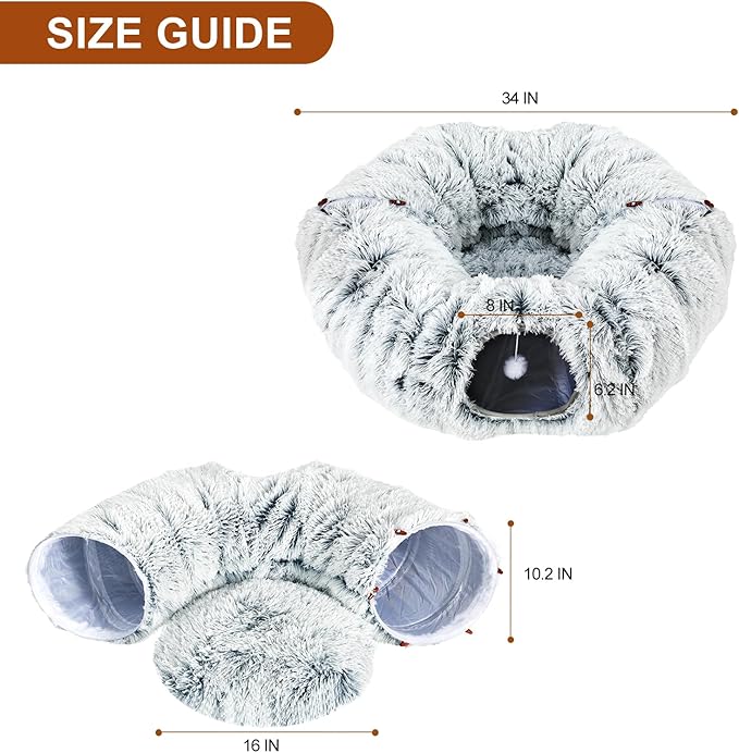 Cat Tunnel,Peekaboo Cat Cave Bed for Indoor Cats Cat Donut Tunnel for Pet Cat House Detachable Round Cat Felt & Washable Interior Cat Play Tunnel (Grey, 32in)