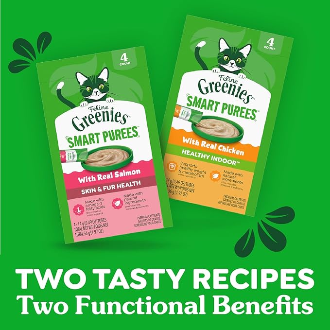 Greenies Feline Smart Purees Skin & Fur Health Lickable Cat Treats with Real Salmon, 0.49 oz. Tubes, 20 Count