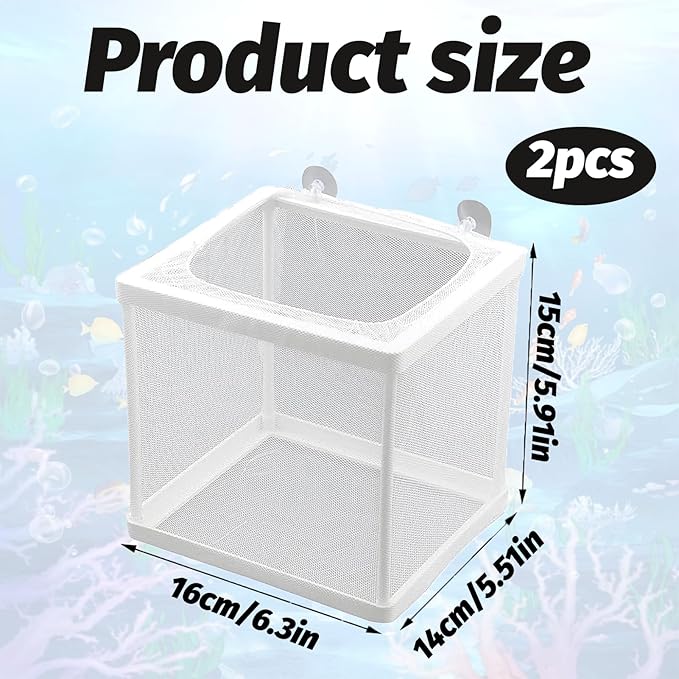 2 Pack Fish Breeder Box for Aquarium,Breeder Box for Fish Tank,Breeding Box for Fish Tank,for Aquarium Juvenile Fishes Separation Net Fry Hatchery with Suction Cups