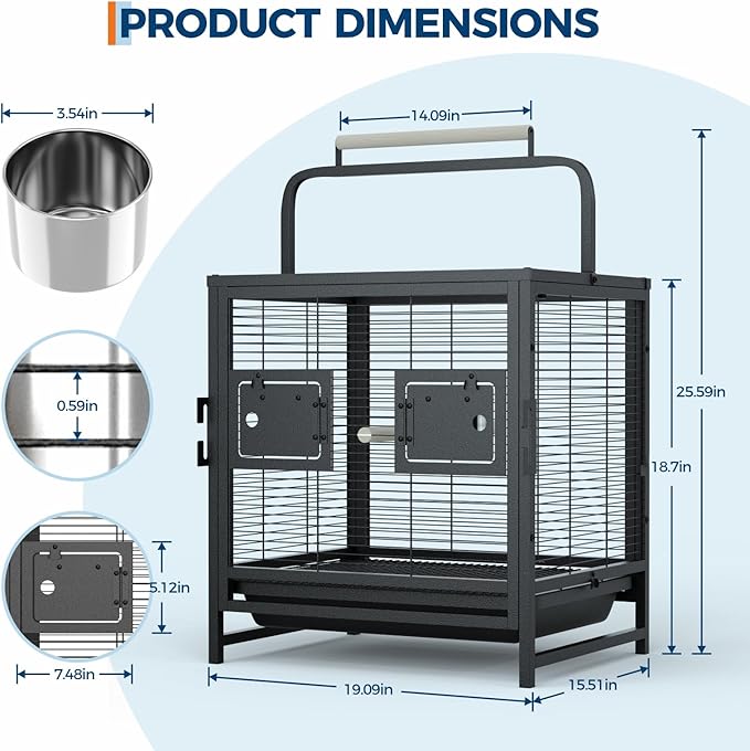 GarveeHome Bird Cage, 25in Parakeet Cage, Bird Travel Carrier for Parakeets, Canaries, Lovebirds, Small Quaker, Cockatiels, Budgie, Green Cheek