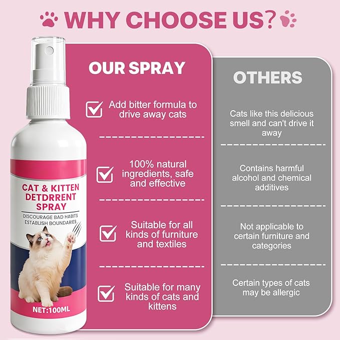 Cat Deterrent Spray - Natural Cat Repellent Spray for Urine Marking Anti Scratch, Safe for Door, Plant Sofa(Pink)