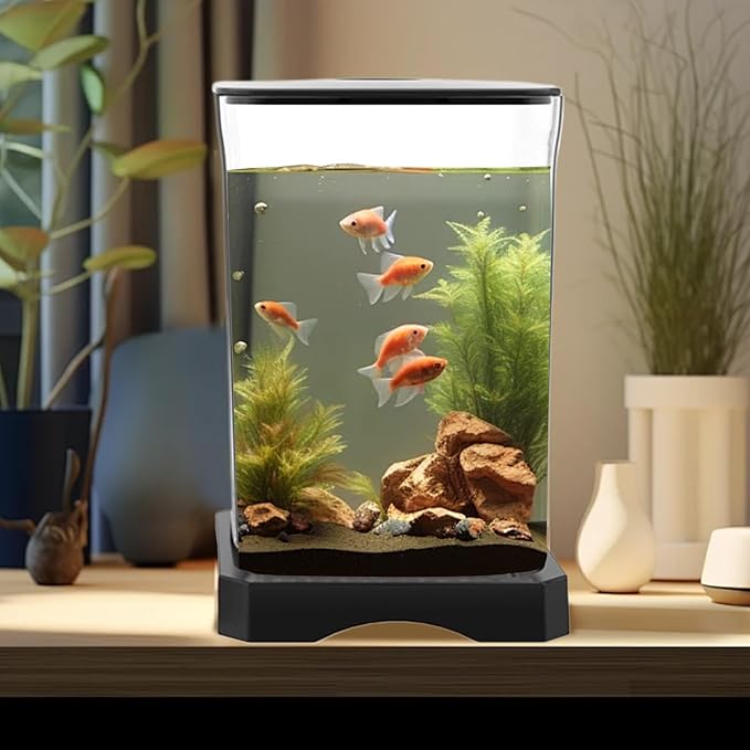 Glass Betta Kit, Glass 5x5x5 Inch | Elegant Glasss Aquarium with Stackable Design, Desktop, Countertop, Stackable Cube Tank for Home Office School