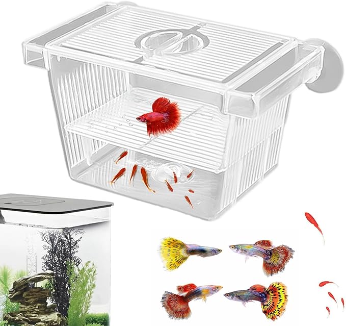 1/2 Fish Breeding Box - Aquarium Breeder Box, Fish Acclimation Box with 2 Suction Cups | Easily Install Fish Isolation Box, Acrylic Aquarium Hatchery Incubator for Baby Fishes Shrimp Betta Guppy