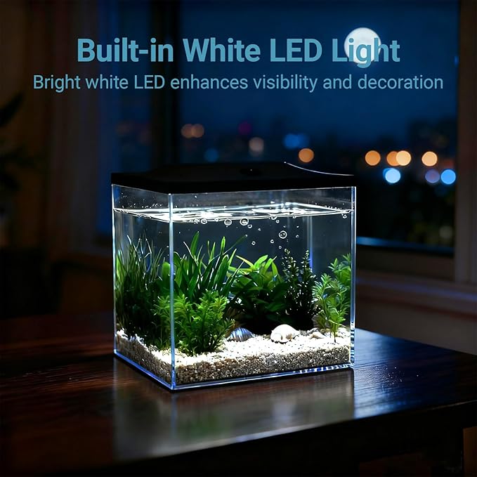 0.8-Gallon Cube Fish Bowl, Shatterproof Plastic Fish Bowl with LED Lighting, Temporary Fish Tank for Isolation, Decoration & Education