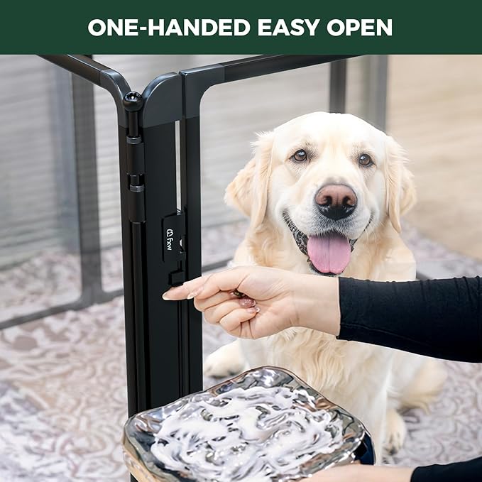 FXW AuraSpace Pro Metal & Acrylic Indoor Dog Playpen, All-Acrylic Clear Heavy-Duty Design, 40" Height 6 Panels for Medium and Large Dogs, Black│Patented
