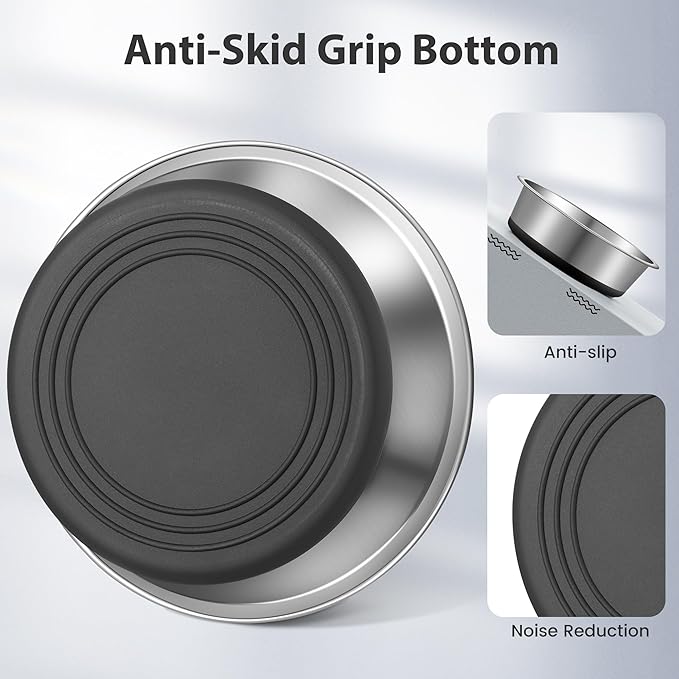 Stainless Steel Dog Bowls Set of 2, Anti Rust Metal & Non Slip Rubber Base, Heavy Duty Large Feeding Dishes, Food Grade BPA Free, Food and Water Bowl for Meduim Dogs (64oz, 8cup)