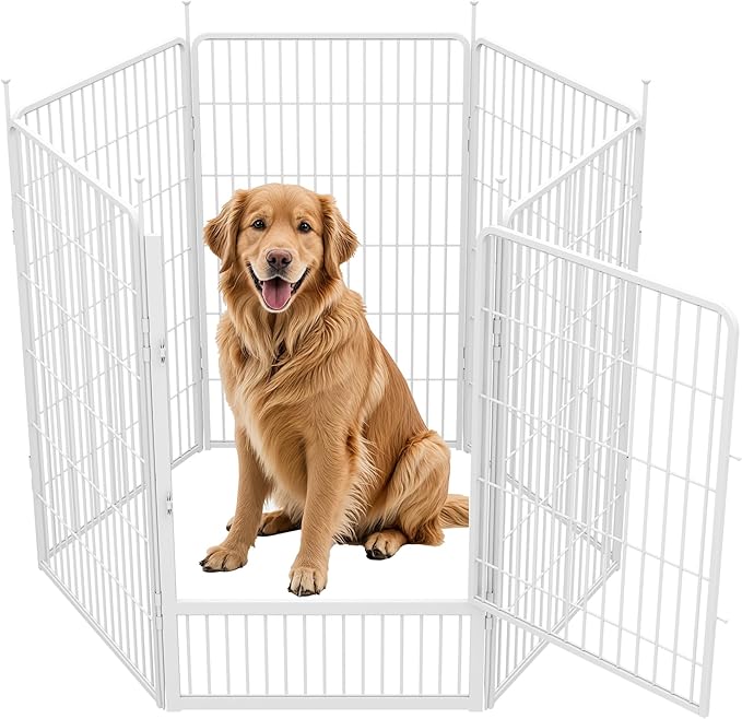 SunsGrove Indoor Dog Playpen, 45 Inch 6 Panels with Wider Door for Large Dogs, Easy Setup Anti-Rust Pet Fence, White
