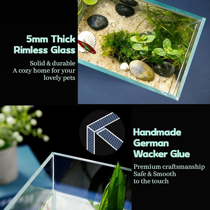 1 Gallon Fish Tank Starter Kit with Fish Net, 1 Water Changer Siphons & 2 Cleaning Cloth, Crystal Clear Glass Fish Tank, Small Fish Tank/Aquarium for Betta & Goldfish, Nice Home Décor