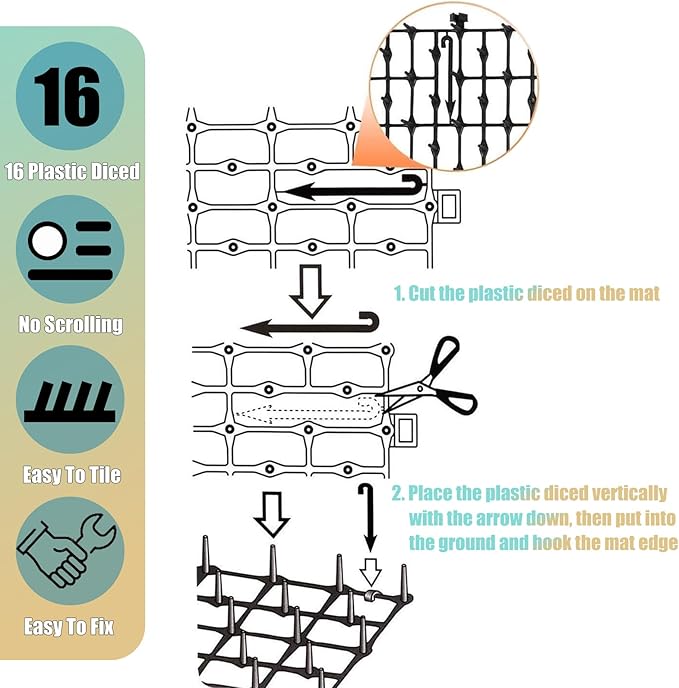 Scat Mat for Cats Black, 13ft Cat Repellent Mats with 6 Garden Staples, Plastic Training Scat Mat with Spikes, Anti-Cat Mats Dog Digging Deterrent Pad for Indoor and Outdoor Sofa Garden Flowerbeds
