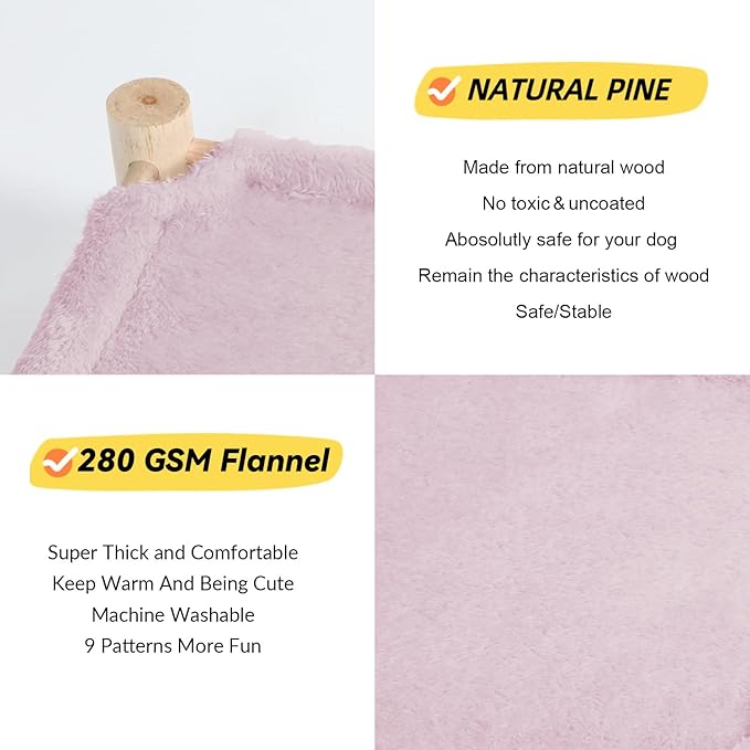 Patas Lague Cat and Dog Hammock Bed for Small Dogs, Brethable Wooden Cat Pet Rabbit Elevated Outdoor Bed Cots Furniture for All Seasons Fleece Purple