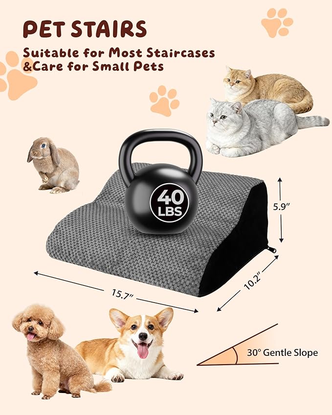 Dog Ramp for Stairs 2Pack, Try Now Risk-Free! Low-Profile Non-Slip Pet Stair Ramps with Washable Cover, Gentle Slope for Senior, Small Short-Legged Dogs and Cats (Corgi, Dachshund)