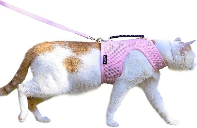 Kitty Harness and Leash for Walking Escape Proof Breathable Mesh Fabric, Solid Pink, X-Small, Adjustable Cat Walking Jackets with Handle, Padded Stylish Cat Vest
