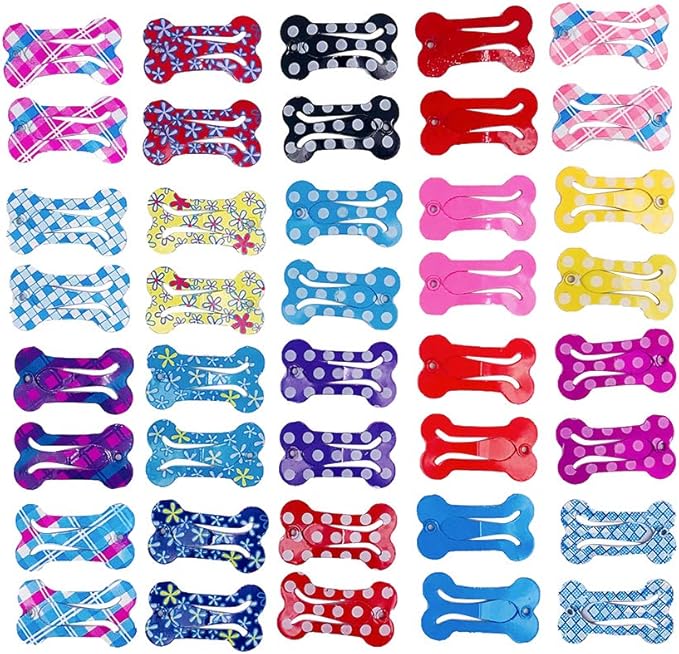 PET SHOW Cute 1" Small Bone Snap Hair Clips Pet Grooming Products Dog Cat Puppy Hair Accessories Random Color Pack of 20