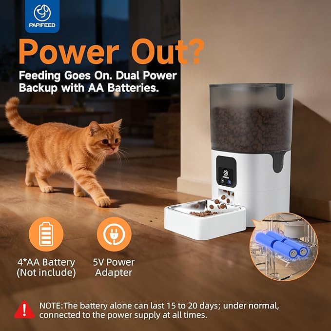 PAPIFEED 5G WiFi Automatic Cat Feeders: Smart Automatic Cat Food Dispenser with Slow Feeding Mode, Detachable for Easy Cleaning, Pet Feeder with Alexa, 1-30 Meals Per Day for Multiple Pets (6L/25 Cup)