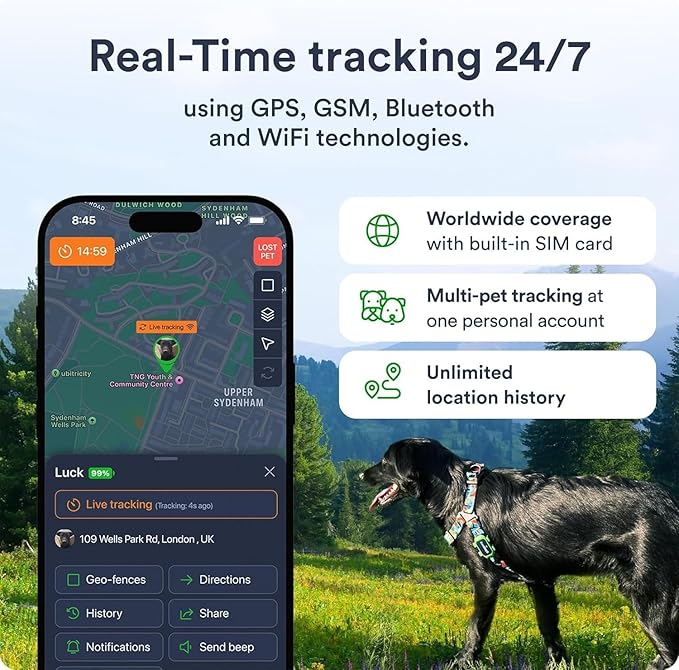 Set of 2 Pet GPS Tracker – Smallest Waterproof Pet Tracking Device with App, Real-Time Location, Smart Alerts & Geo-Fence, Long-Life Battery, Collar-Compatible – iOS & Android (Subscription Required)
