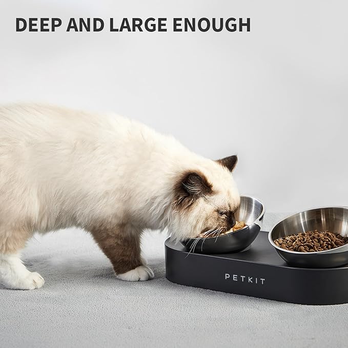 PETKIT 304 Stainless Steel Elevated Cat Bowls&Dog Bowls,Raised Cat Food and Water Bowl Set, Non-Slip, Anti Vomiting 15°Tilted Cat Small Animal Plate