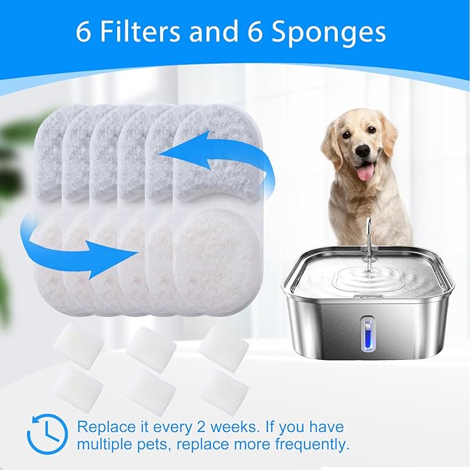 Dog Fountain Filter Replacement Compatible with MAILOFY 14L/3.7Gal Stainless Steel Dog Water Bowl, 4-Layer Filter System with Carbon & Sponges for Cat Water Fountain Filter Replacement 12PCS