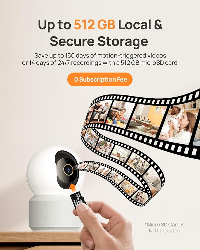 Anona 4K UHD Indoor Camera with 512GB SD Card, Pet/Dog/Baby Security Camera with Phone App, 360° Pan-Tilt, 2.4G/5G Wi-Fi 6, Auto-Tracking, Person/Pet/Baby Crying Detection, Privacy Mode, Two-Way Audio