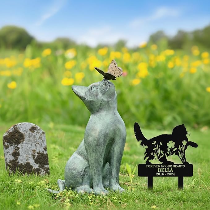 Custom Cat Grave Marker Outdoor, Personalized Metal Cat Memorial Grave Stake with Name and Date, Outdoor Waterrproof Cats Memorial Plaque