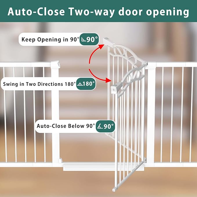 Fairy Baby 29.5"-48.8" Extra Wide Baby Gate for Stairs, Pressure Mounted Metal Long Dog Gates Indoor for House Doorways Walk Thru No Drill Pet Gates Child Safety Gate for Kids, White