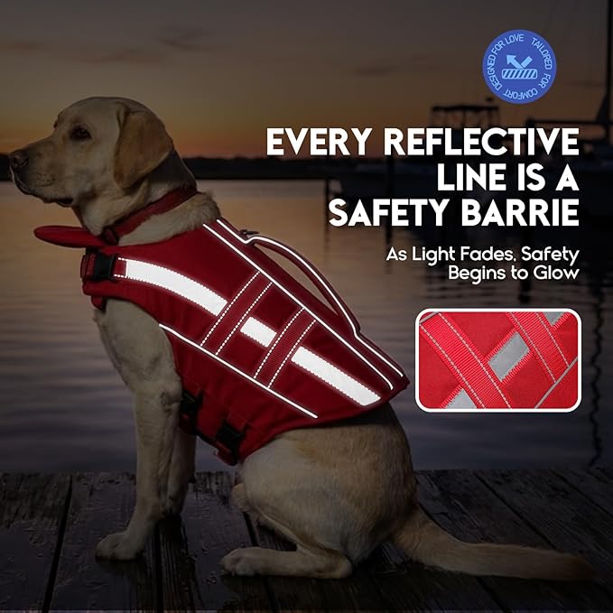 ASENKU Removable Front Float Dog Life Jacket, High Buoyancy Dog Life Vest with Reflective Strips & Rescue Handle for Swimming & Boating, Adjustable Life Jacket for Dogs(Red M)