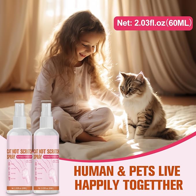Indoor & Outdoor Natural Cat Deterrent Spray - 2 Pack, Scratch Prevention for Furniture, Sofa & Plants, Training Aid to Stop Scratching & Marking for Cats & Kittens