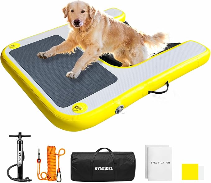 Dog Pool Ramp, Inflatable Dog Boat Ramp, Non-Slip EVA Inflatable Floating Dock Ladder for Pools Boats Docks, Safe & Easy Water Access for Large Dogs, Yellow
