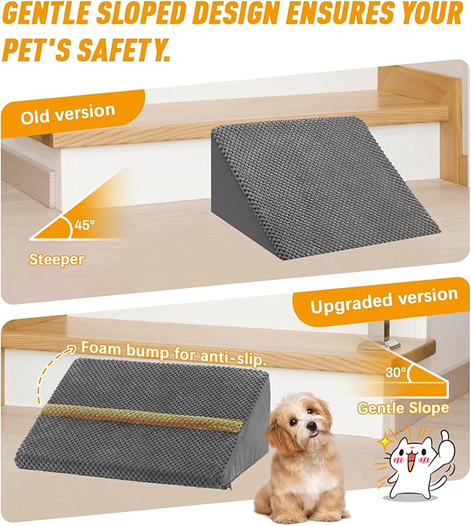 40D Density Foam Dog Ramp with Anti-Slip Bump for Stairs Suits for Small Dogs Cats, Pet Ramp Steps Stairs for Staircase Indoor with Self-Sticky Pads to Fix(6Pack, Gray)
