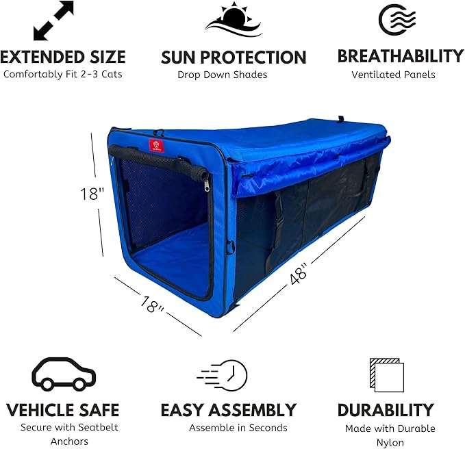 One for Pets The Indoor/Outdoor Cat Enclosure, Cat Playpen - Blue, 48" x 18" x 18" (2170-Blue)