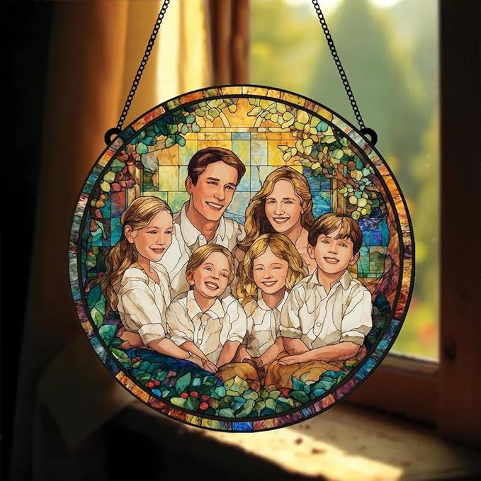 Personalized Couples Photo Stained Glass Catcher, Custom Photo Portrait Couple Family Stained Glass Window Hanging Catcher, Gifts for Newlyweds, Wedding, Couple, Valentine's Day Gift/26