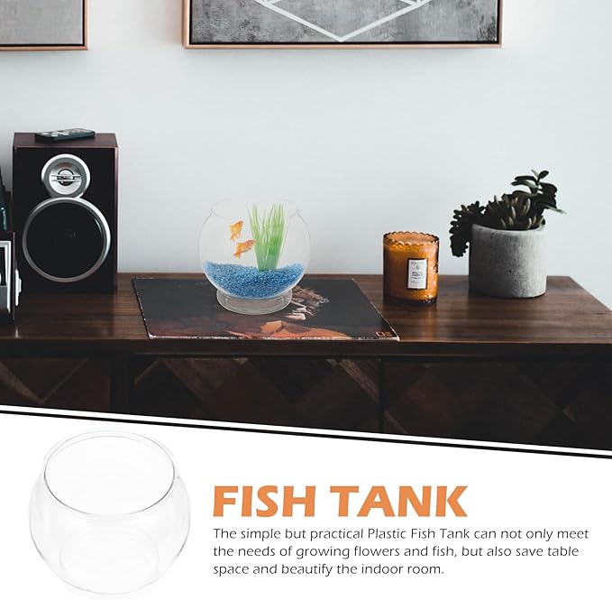 Alipis Desktop Fish Tank Small Round Fish Bowl 5.90X5.90X5.11In Clear Plastic Aquarium for Office Home Decor and