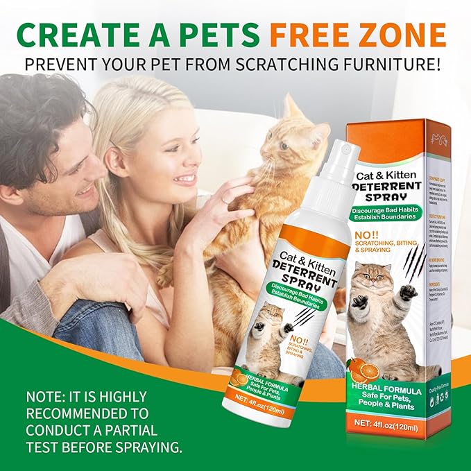 Cat Deterrent Spray for Indoor & Outdoor 2Pack - Natural Repellent to Prevent Scratching & Urine Marking on Furniture, Sofas, Rugs, Curtains - Safe Cat Behavior Training Aid with Natural Ingredients