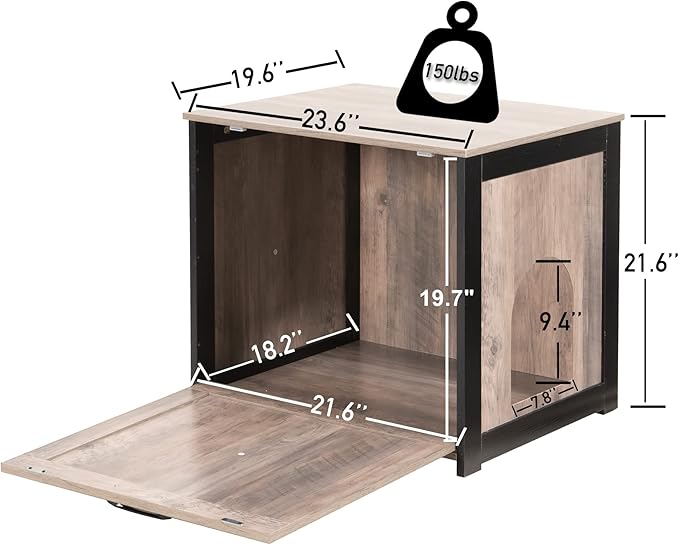 Dwanton Cat Litter Box Furniture Hidden, Cat Litter Box Enclosure, Reversible Entrance Can Be on Left or Right Side, Indoor Cabinet, Wooden Washroom, End Table, Nightstand, Greige, 23.6" L