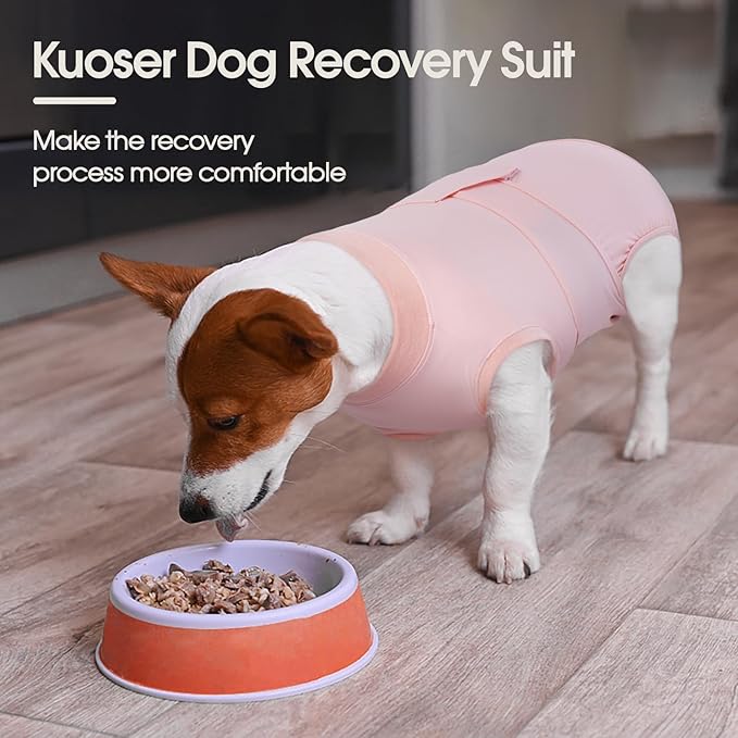 Kuoser Dog Recovery Suit for Dogs After Surgery, Soft Dog Surgical Onesie for Female Male Dogs Spay Neuter, Anti-Licking Pet Bodysuit for Abdominal Wounds, Skin Disease, E-Collar Alternative, Pink M
